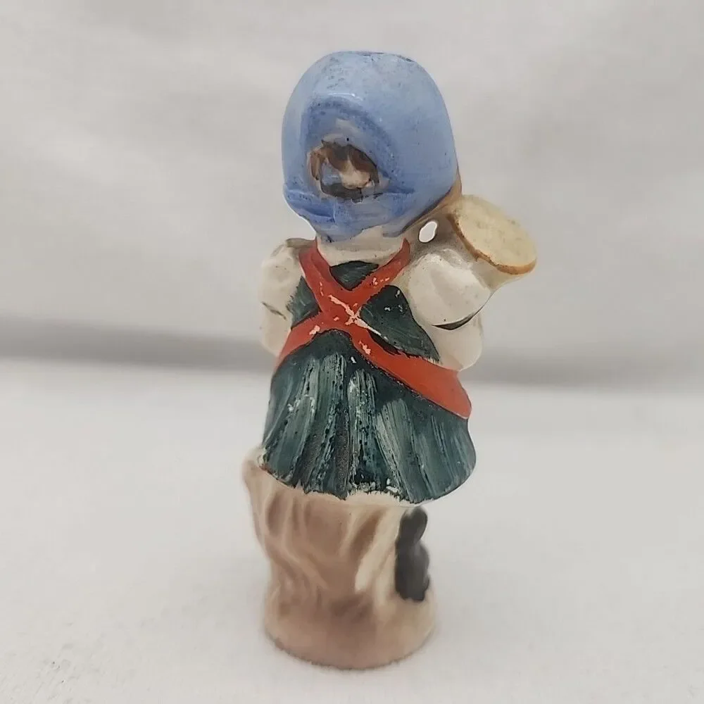 Salt Shaker w/Cork Girl Playing Horn MCM Made in Japan 1950's Porcelain
